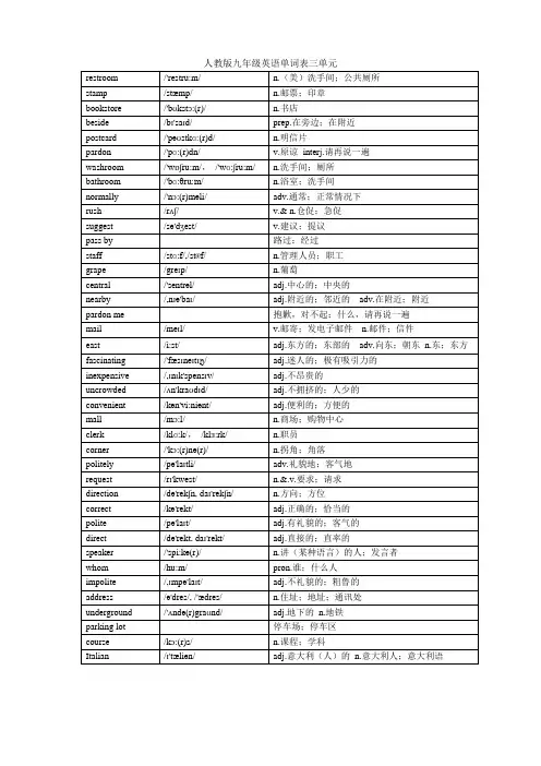 人教版九年级英语单词表三单元