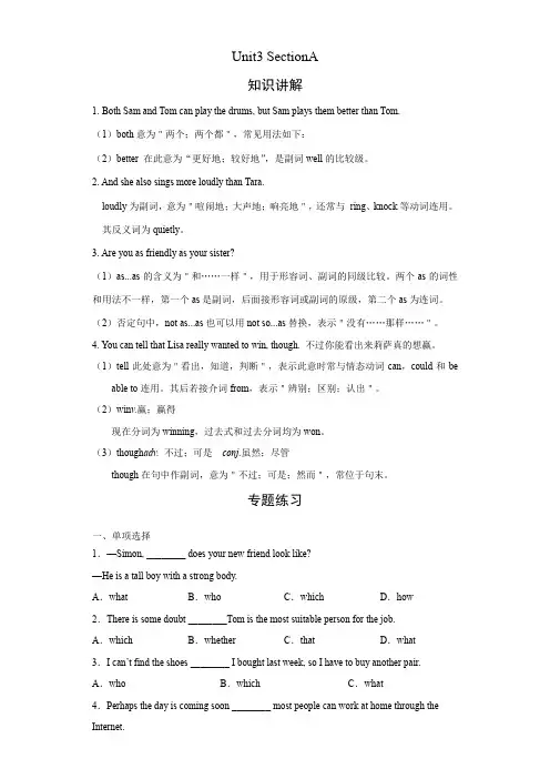 八年级上册英语期末高频考点专题突破(人教版)Unit3 SectionA