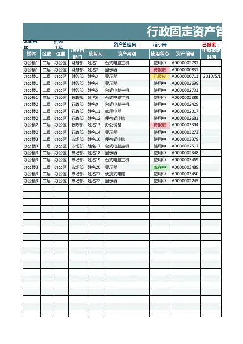 行政固定资产管理表