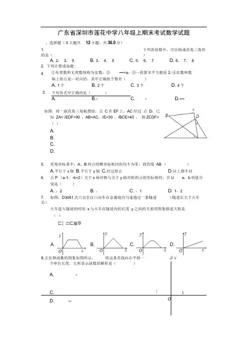 广东省深圳市莲花中学八年级上学期期末考试数学试题解析版