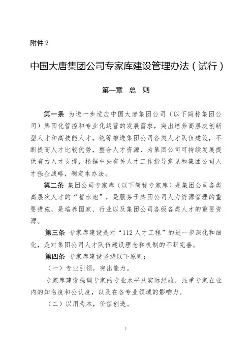 中国大唐集团公司专家库建设管理办法(试行)