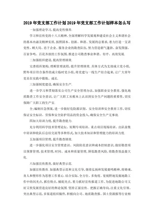 最新-2019年党支部工作计划 2019年党支部工作计划样本