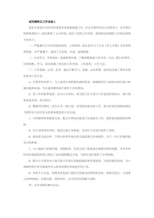 试用期转正工作总结8篇