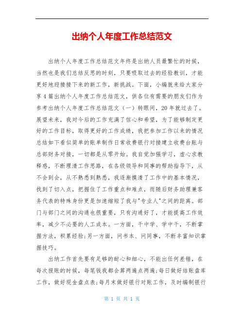 出纳个人年度工作总结范文