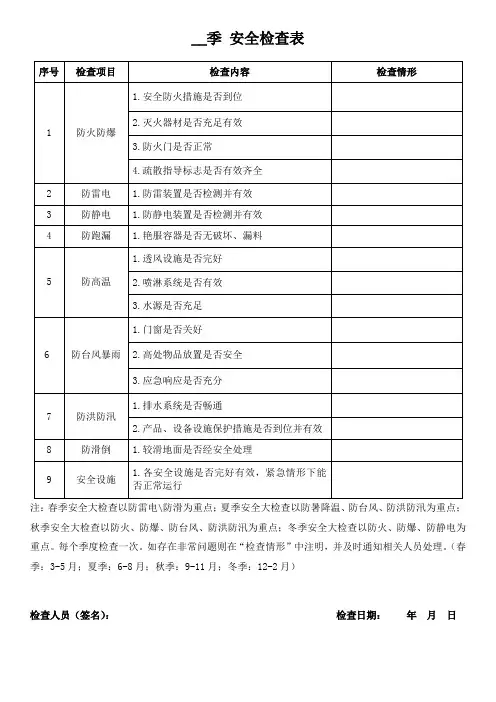季节性安全检查表