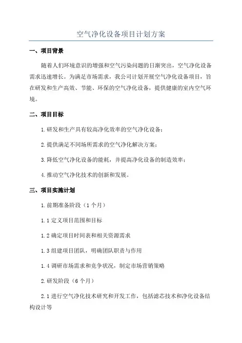 空气净化设备项目计划方案