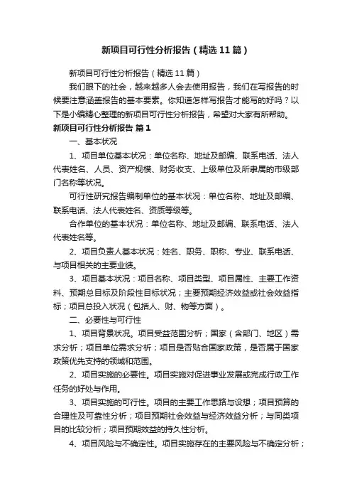 新项目可行性分析报告（精选11篇）