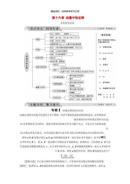 精品-2019年高中物理第十六章动量守恒定律优化总结学案新人教版选修3_5