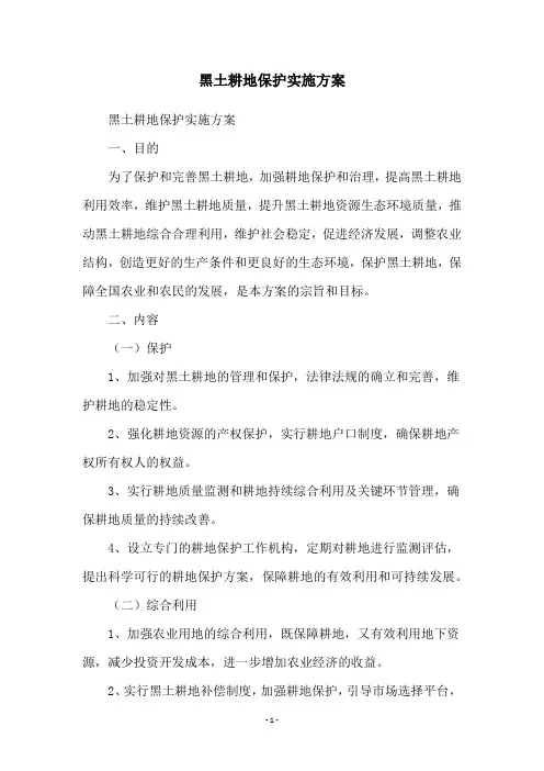 黑土耕地保护实施方案