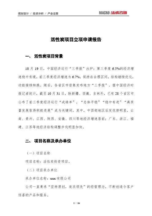 活性炭项目立项申请报告