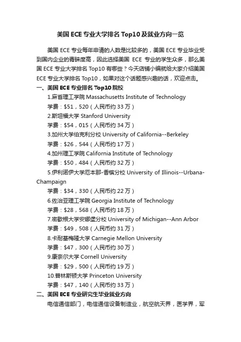 美国ECE专业大学排名Top10及就业方向一览