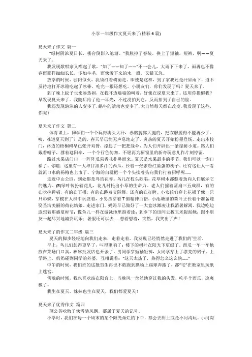 小学一年级作文夏天来了(精彩6篇)