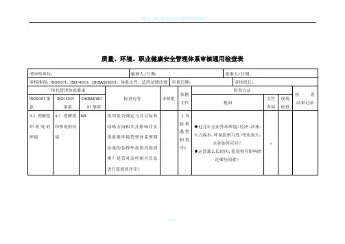 质量、环境、职业健康安全管理体系审核通用检查表