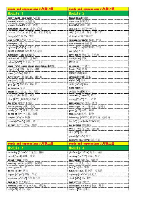 外研社九年级上册英语单词全含音标