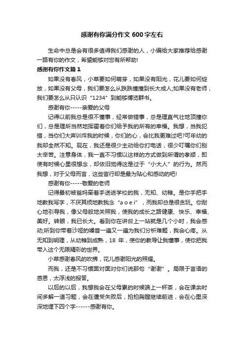 感谢有你满分作文600字左右