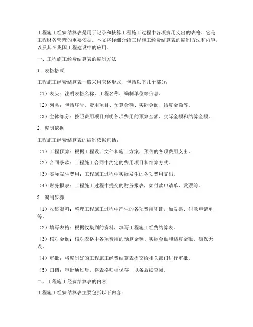 工程施工经费结算表