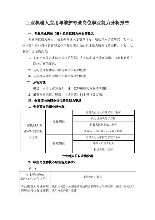 《工业机器人应用与维护》专业岗位职业能力分析报告