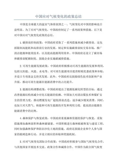 中国应对气候变化的政策总结