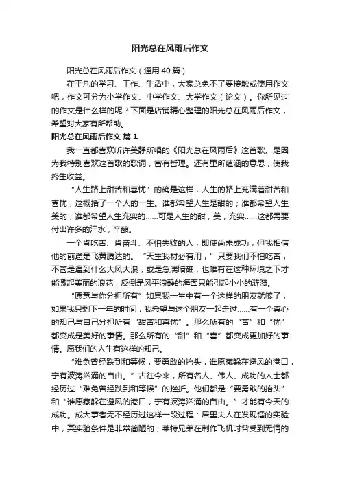 阳光总在风雨后作文