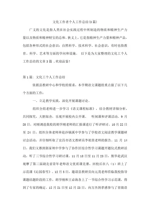 文化工作者个人工作总结(3篇)