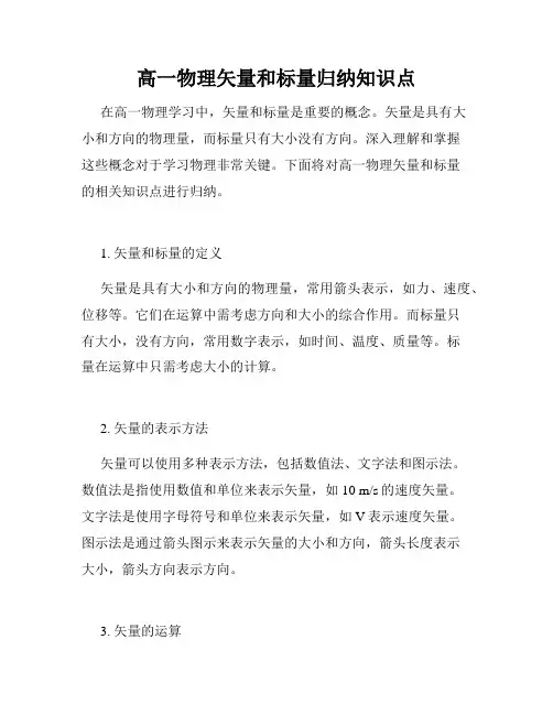 高一物理矢量和标量归纳知识点