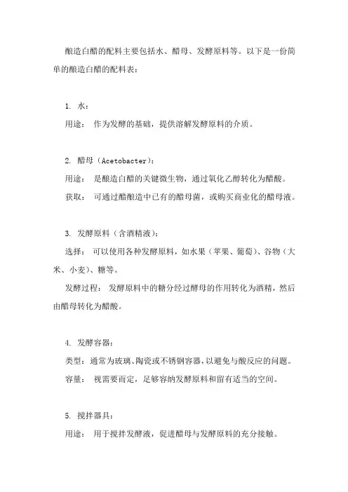 酿造白醋的配料表