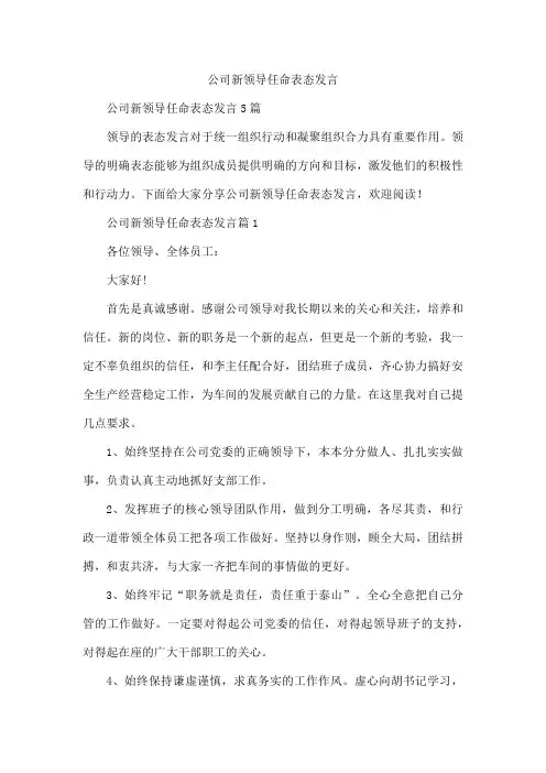 公司新领导任命表态发言