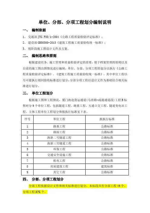 单位、分部、分项工程划分说明