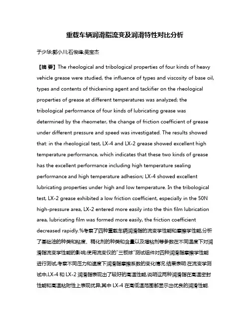 重载车辆润滑脂流变及润滑特性对比分析