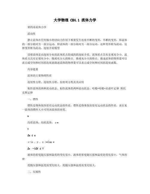 大学物理 CH4.1 流体力学