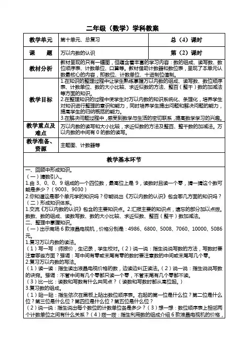 二年级数学下册第十单元复习万以内数的认识