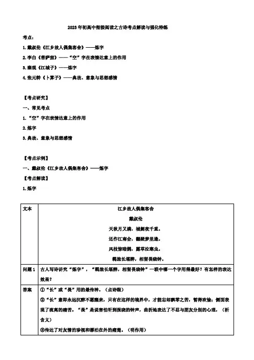 初高中衔接阅读之古诗考点解读与强化特练