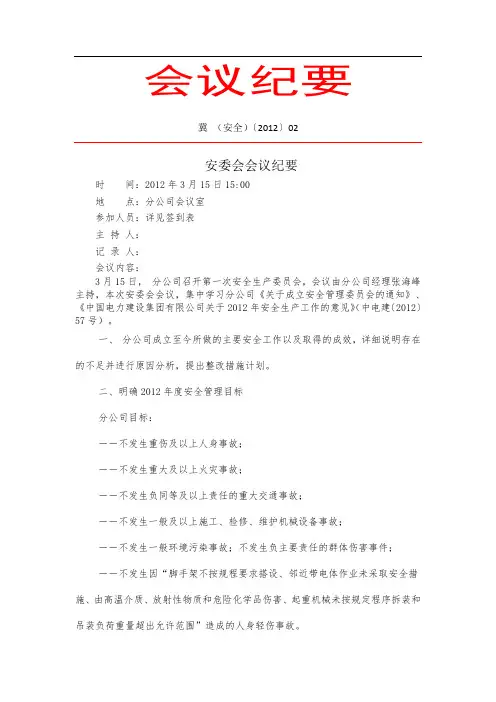 电力建设第一次安委会会议纪要