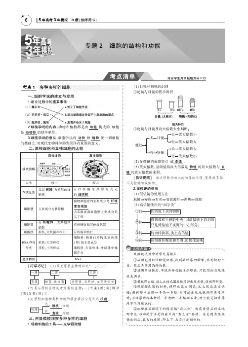 2019版高考生物一轮复习(江苏专版+B版)教师用书：专题2 细胞的结构和功能 PDF版含答案