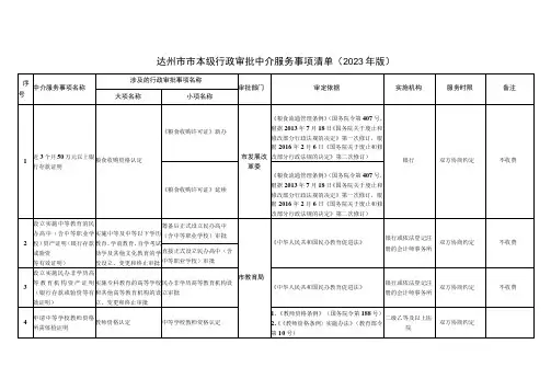 达州市市本级行政审批中介服务事项清单2023年版