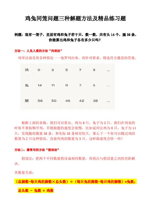 鸡兔同笼三种解题技巧方法及精品练习题