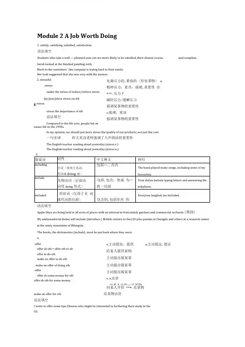 外研版必修五第二Module2AJobWorthDoing知识点精讲精练