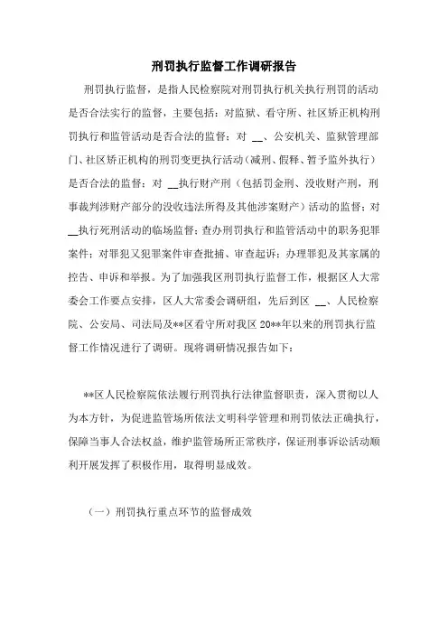刑罚执行监督工作调研报告