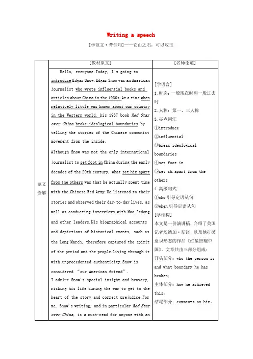 新教材高中英语UNIT4BreakingboundariesSectionⅣWritingaspee