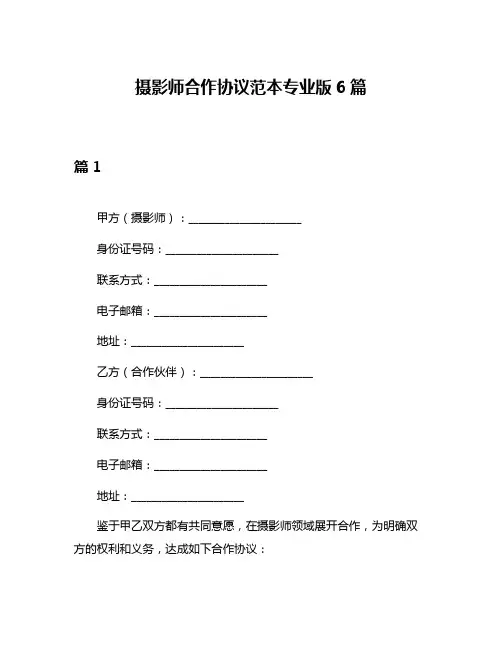 摄影师合作协议范本专业版6篇