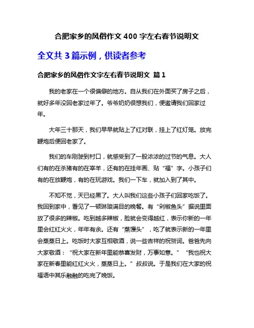 合肥家乡的风俗作文400字左右春节说明文