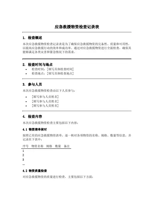 应急救援物资检查记录表