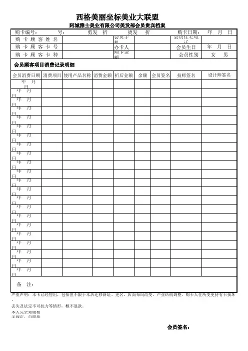 会员表格