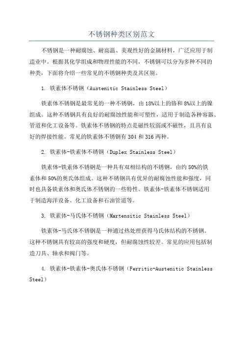 不锈钢种类区别范文