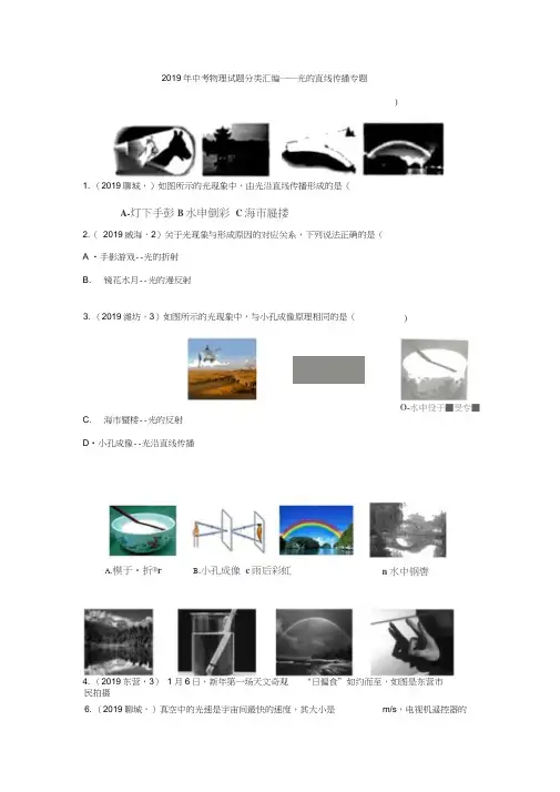 2019年中考物理试题分类汇编——光的直线传播专题(word版含答案)