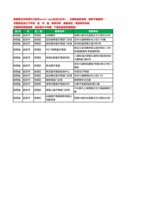 2020新版陕西省延安市宝塔区整形工商企业公司商家名录名单黄页联系电话号码地址大全12家