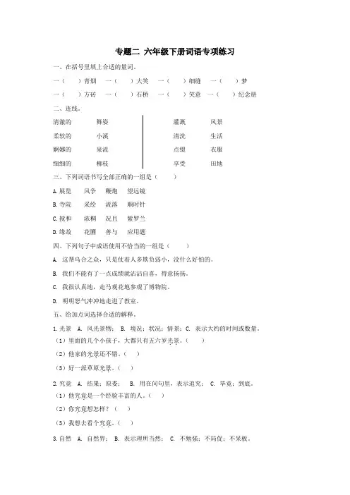 部编版六年级语文下册期末词语专项(附答案)