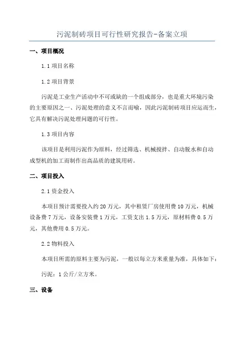 污泥制砖项目可行性研究报告-备案立项