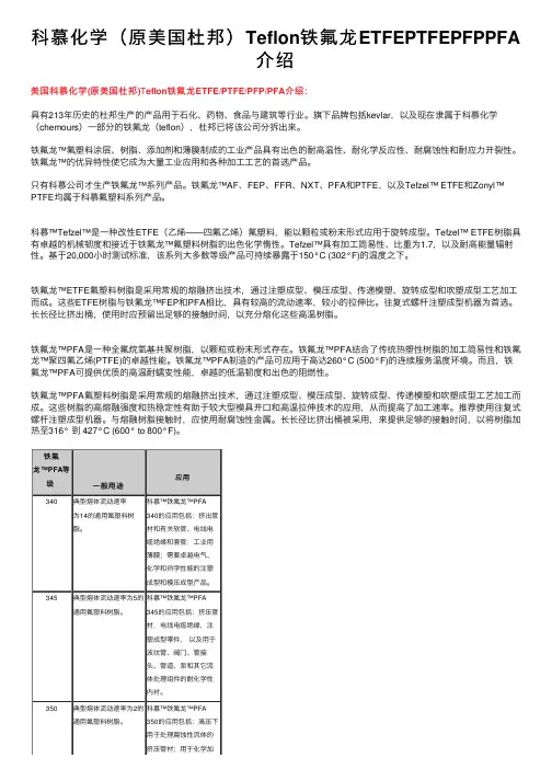 科慕化学（原美国杜邦）Teflon铁氟龙ETFEPTFEPFPPFA介绍