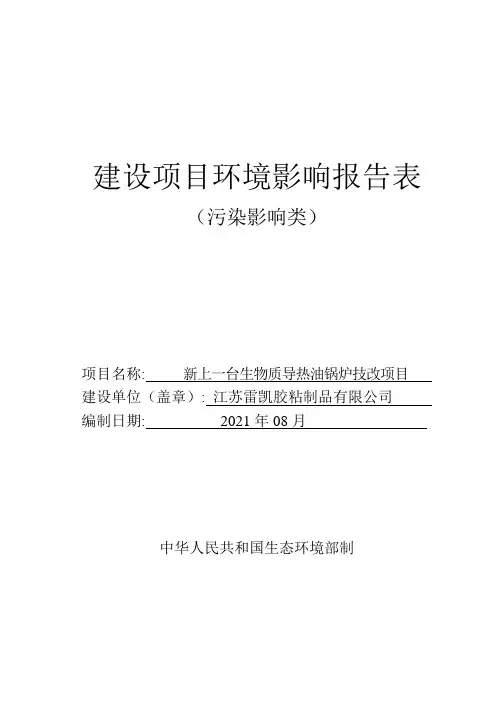 新上一台生物质导热油锅炉技改项目环境影响报告表